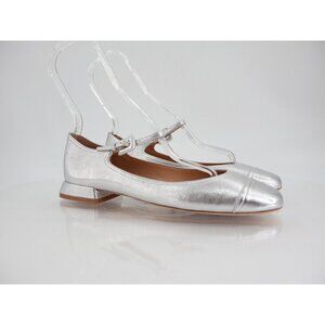 Donald J Pliner Larro Women Size 8.5 Silver Metallic Mary Jane Flats Block Heel